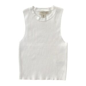 Happily Grey High Neck Sleeveless White Ribbed Tank Top Women's Size L